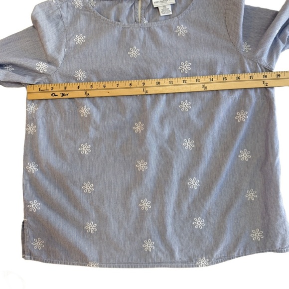 Liz Claiborne Light Blue Floral Blouse with Stripes and Bell Sleeves PS - Picture 3 of 7